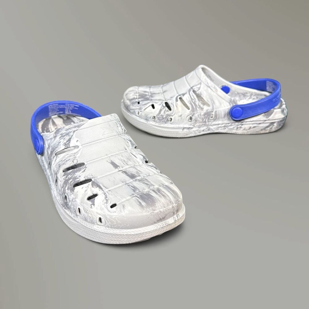 Rugged Shark Kids Water Shoes Clogs Gray Blue Marbled Slip On Kids Size 3